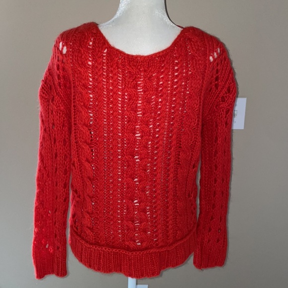 Free People Red Open Knit Sweater, Size Small - Picture 9 of 13